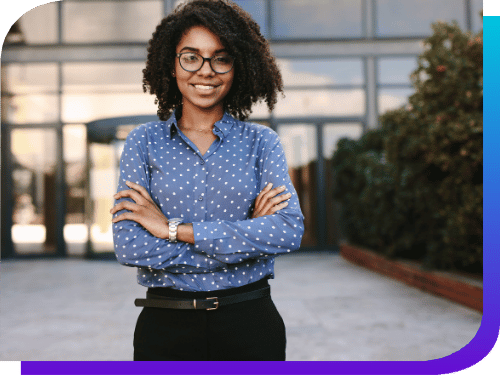 smiling woman with arms crossed
