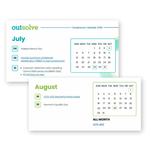 July-Aug preview of OutSolve's 2026 HR Compliance Calendar
