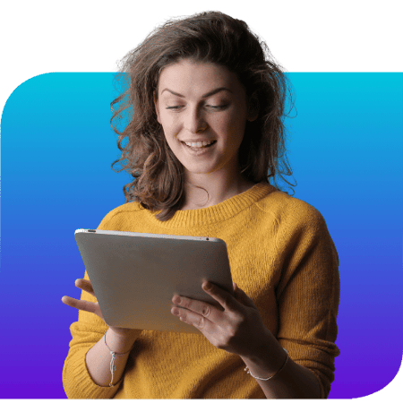 Woman using a tablet to view OutSolve's 2026 HR Compliance Calendar