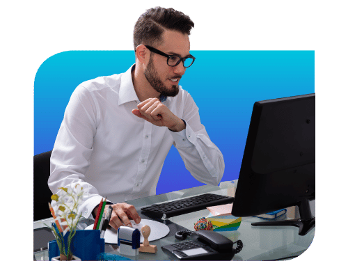 casual businessman working on computer